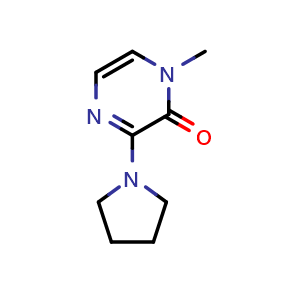 Chemical structure of 1-methyl-3-(pyrrolidin-1-yl)-1,2-dihydropyrazin-2-one , CAS 1864714-62-4, AChemBlock AD250533