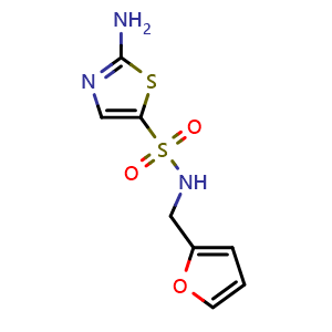 Chemical structure of 2-amino-N-(furan-2-ylmethyl)thiazole-5-sulfonamide , CAS 2098092-96-5, AChemBlock AD250558