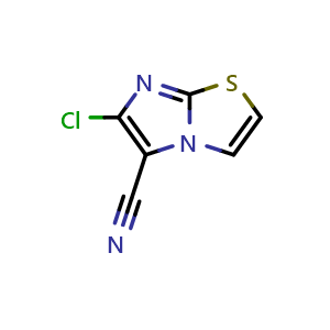 Chemical structure of 6-chloroimidazo[2,1-b][1,3]thiazole-5-carbonitrile , CAS 23576-90-1, AChemBlock AD250560