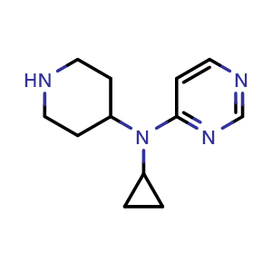 Chemical structure of N-cyclopropyl-N-(piperidin-4-yl)pyrimidin-4-amine , CAS 1781768-10-2, AChemBlock AD250570