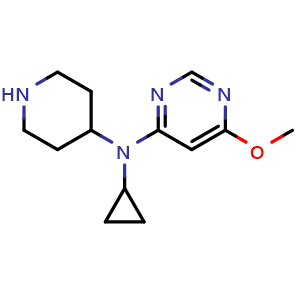 Chemical structure of N-cyclopropyl-6-methoxy-N-(piperidin-4-yl)pyrimidin-4-amine , CAS 2097937-35-2, AChemBlock AD250572