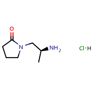 Chemical structure of 1-[(2S)-2-aminopropyl]pyrrolidin-2-one hydrochloride , CAS 2126144-67-8, AChemBlock AD250591