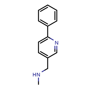 Chemical structure of N-methyl-1-(6-phenylpyridin-3-yl)methanamine , CAS 879896-40-9, AChemBlock AD250597