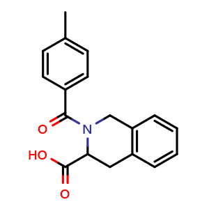 Chemical structure of 2-(4-methylbenzoyl)-1,2,3,4-tetrahydroisoquinoline-3-carboxylic acid , CAS 436811-20-0, AChemBlock AD250601