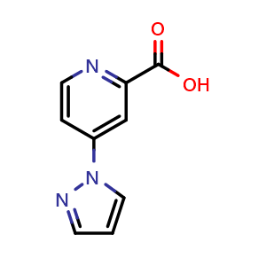 Chemical structure of 4-(1H-pyrazol-1-yl)pyridine-2-carboxylic acid , CAS 1152523-86-8, AChemBlock AD250609