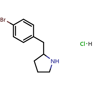 Chemical structure of 2-[(4-bromophenyl)methyl]pyrrolidine hydrochloride , CAS 1187927-02-1, AChemBlock AD250631