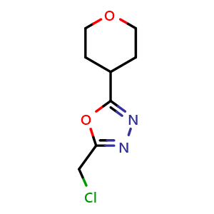 Chemical structure of 2-(chloromethyl)-5-(oxan-4-yl)-1,3,4-oxadiazole , CAS 1247061-97-7, AChemBlock AD250636