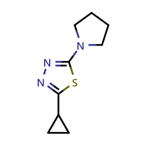 Chemical structure of 2-cyclopropyl-5-(pyrrolidin-1-yl)-1,3,4-thiadiazole , CAS 1862982-89-5, AChemBlock AD250648