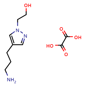 Chemical structure of 2-[4-(3-aminopropyl)-1H-pyrazol-1-yl]ethan-1-ol; oxalic acid , CAS 2303565-97-9, AChemBlock AD250668