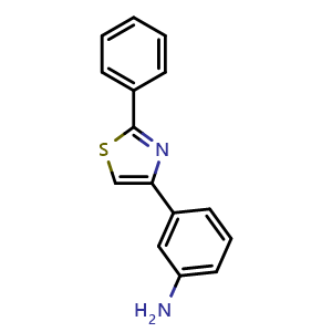 Chemical structure of 3-(2-Phenyl-thiazol-4-yl)-phenylamine , CAS 134812-32-1, AChemBlock AD250671