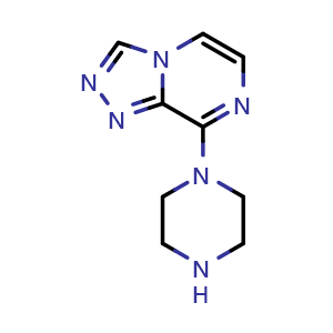 Chemical structure of 8-(piperazin-1-yl)-[1,2,4]triazolo[4,3-a]pyrazine , CAS 1341695-28-0, AChemBlock AD250673