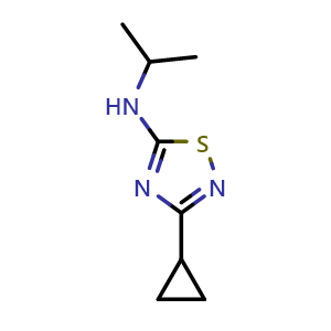 Chemical structure of 3-cyclopropyl-N-(propan-2-yl)-1,2,4-thiadiazol-5-amine , CAS 1480968-35-1, AChemBlock AD250693