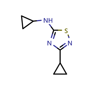 Chemical structure of N,3-dicyclopropyl-1,2,4-thiadiazol-5-amine , CAS 1491298-66-8, AChemBlock AD250694
