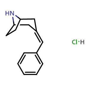 Chemical structure of 3-(phenylmethylidene)-8-azabicyclo[3.2.1]octane hydrochloride , CAS 2098108-17-7, AChemBlock AD250706