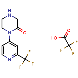 Chemical structure of 1-[2-(trifluoromethyl)pyridin-4-yl]piperazin-2-one trifluoroacetic acid , CAS 2379947-16-5, AChemBlock AD250708