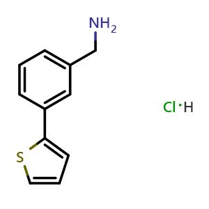 Chemical structure of 1-[3-(thiophen-2-yl)phenyl]methanamine hydrochloride , CAS 2740657-39-8, AChemBlock AD250712