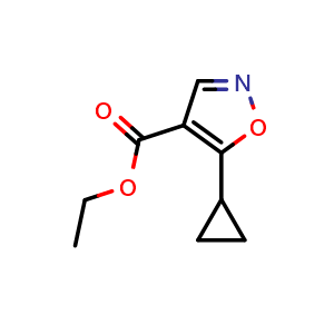Chemical structure of ethyl 5-cyclopropyl-1,2-oxazole-4-carboxylate , CAS 124845-03-0, AChemBlock AD250714