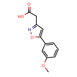 Chemical structure of [5-(3-methoxyphenyl)isoxazol-3-yl]acetic acid , CAS 1018584-61-6, AChemBlock AD250719
