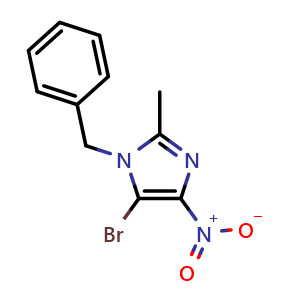 Chemical structure of 1-Benzyl-5-bromo-2-methyl-4-nitro-1H-imidazole , CAS 41604-61-9, AChemBlock AD250729