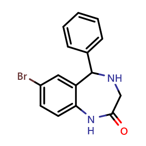 Chemical structure of 7-bromo-5-phenyl-1,3,4,5-tetrahydro-2H-benzo[e][1,4]diazepin-2-one , CAS 17972-72-4, AChemBlock AD250741