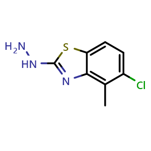 Chemical structure of 5-Chloro-2-hydrazino-4-methyl-1,3-benzothiazole , CAS 872696-07-6, AChemBlock AD250744