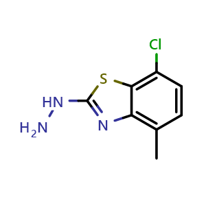 Chemical structure of 7-Chloro-2-hydrazino-4-methyl-1,3-benzothiazole , CAS 80945-76-2, AChemBlock AD250745