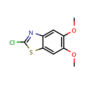 Chemical structure of 2-Chloro-5,6-dimethoxy-benzothiazole , CAS 864169-35-7, AChemBlock AD250757