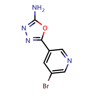 Chemical structure of 5-(5-bromopyridin-3-yl)-1,3,4-oxadiazol-2-amine , CAS 1039851-68-7, AChemBlock AD250773