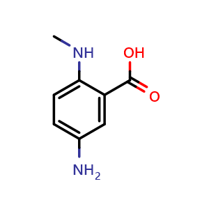Chemical structure of 5-amino-2-(methylamino)benzoic acid , CAS 1179640-60-8, AChemBlock AD250788