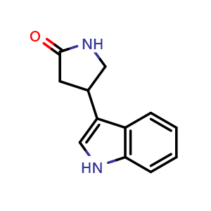 Chemical structure of 4-(1H-indol-3-yl)pyrrolidin-2-one , CAS 27008-33-9, AChemBlock AD250808
