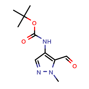 Chemical structure of tert-Butyl (5-formyl-1-methyl-1H-pyrazol-4-yl)carbamate , CAS 796845-65-3, AChemBlock AD250815