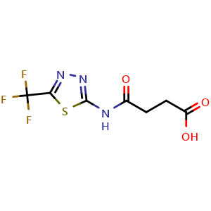 Chemical structure of 4-Oxo-4-{[5-(trifluoromethyl)-1,3,4-thiadiazol-2-yl]amino}butanoic acid , CAS 797806-64-5, AChemBlock AD250828
