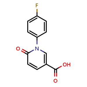 Chemical structure of 1-(4-fluorophenyl)-6-oxo-1,6-dihydropyridine-3-carboxylic acid , CAS 1221423-61-5, AChemBlock AD250835