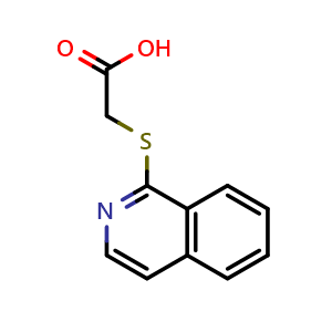 Chemical structure of 2-(isoquinolin-1-ylsulfanyl)acetic acid , CAS 7521-25-7, AChemBlock AD250839