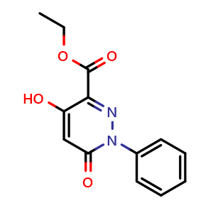 Chemical structure of Ethyl 4-hydroxy-6-oxo-1-phenyl-1,6-dihydropyridazine-3-carboxylate , CAS 339030-40-9, AChemBlock AD250866