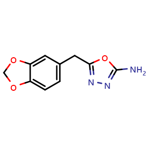 Chemical structure of 5-(1,3-benzodioxol-5-ylmethyl)-1,3,4-oxadiazol-2-amine , CAS 14731-90-9, AChemBlock AD250874