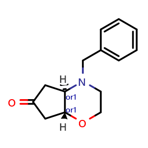 Chemical structure of trans-hexahydro-4-(phenylmethyl)Cyclopent[b]-1,4-oxazin-6(2H)-one , CAS 1616434-84-4, AChemBlock AD250882