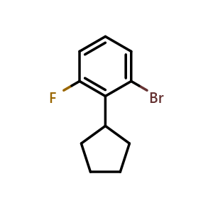 Chemical structure of 1-Bromo-2-cyclopentyl-3-fluorobenzene , CAS 1529585-29-2, AChemBlock AD250903