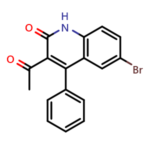 Chemical structure of 3-Acetyl-6-bromo-4-phenylquinolin-2(1H)-one , CAS 139781-14-9, AChemBlock AD250905