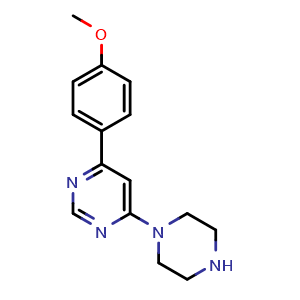 Chemical structure of 4-(4-methoxyphenyl)-6-(piperazin-1-yl)pyrimidine , CAS 1368729-14-9, AChemBlock AD250925