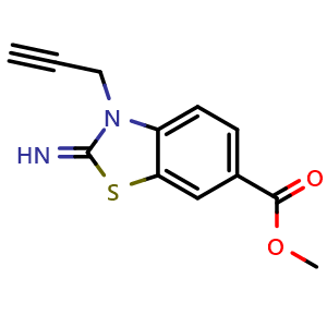 Chemical structure of methyl 2-imino-3-(prop-2-yn-1-yl)-2,3-dihydrobenzo[d]thiazole-6-carboxylate , CAS 941866-83-7, AChemBlock AD250927