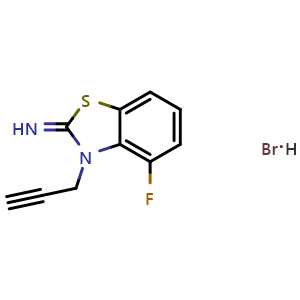 Chemical structure of 4-fluoro-3-(prop-2-yn-1-yl)benzo[d]thiazol-2(3H)-imine hydrobromide , CAS 2034156-78-8, AChemBlock AD250930