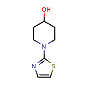 Chemical structure of 1-(1,3-thiazol-2-yl)piperidin-4-ol , CAS 1135992-11-8, AChemBlock AD250932