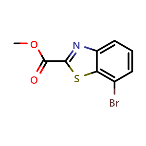Chemical structure of 7-Bromo-benzothiazole-2-carboxylic acid methyl ester , CAS 1187928-61-5, AChemBlock AD250944