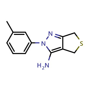 Chemical structure of 2-(3-Methylphenyl)-2,6-dihydro-4H-thieno[3,4-c]pyrazol-3-amine , CAS 887200-95-5, AChemBlock AD250951