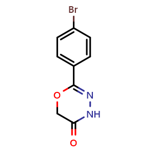 Chemical structure of 2-(4-bromophenyl)-5,6-dihydro-4H-1,3,4-oxadiazin-5-one , CAS 2126176-84-7, AChemBlock AD250990