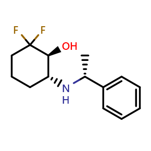 Chemical structure of (1S,6R)-2,2-Difluoro-6-[[(1R)-1-phenylethyl]amino]cyclohexanol , CAS 1109284-39-0, AChemBlock AD251004