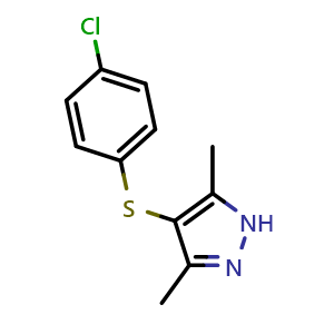 Chemical structure of 4-[(4-Chlorophenyl)thio]-3,5-dimethyl-1h-pyrazole , CAS 301858-86-6, AChemBlock AD251025