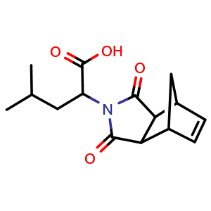 Chemical structure of 2-(1,3-Dioxo-1,3,3a,4,7,7a-hexahydro-2H-4,7-methanoisoindol-2-yl)-4-methyl- pentanoic acid , CAS 346665-94-9, AChemBlock AD251026