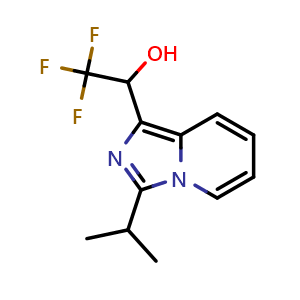 Chemical structure of 2,2,2-trifluoro-1-[3-(propan-2-yl)imidazo[1,5-a]pyridin-1-yl]ethan-1-ol , CAS 2640815-96-7, AChemBlock AD251032